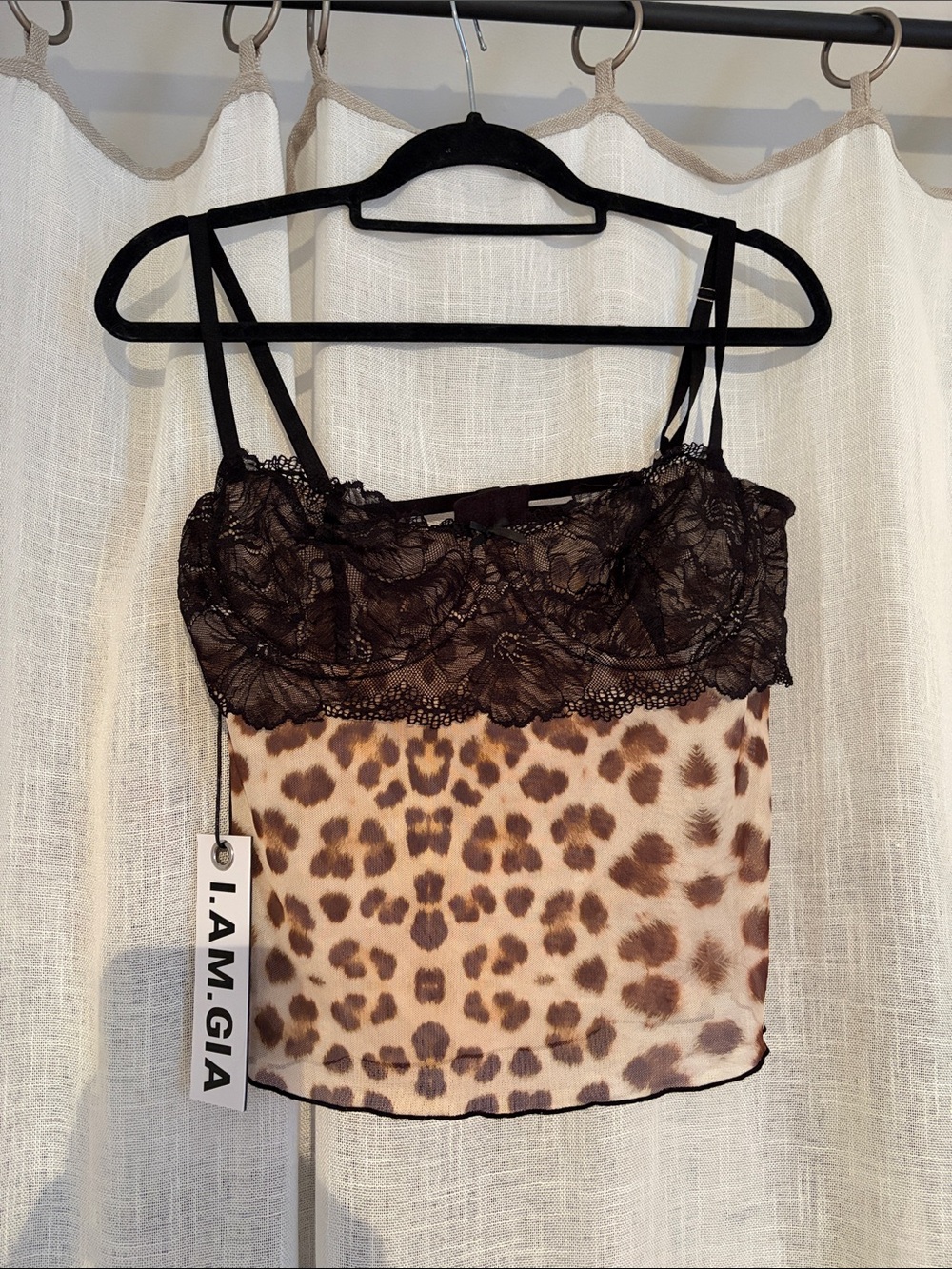 I.AM.GIA Brown Leopard Lace-Trim Cami Top